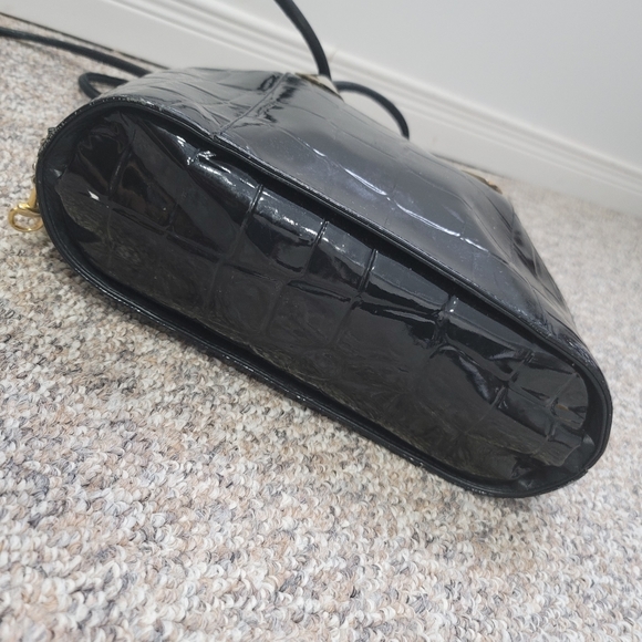 Vtg Due Fratelli Canada Black Genuine Leather Milan Paris Dome Tote Shoulder - Picture 6 of 10